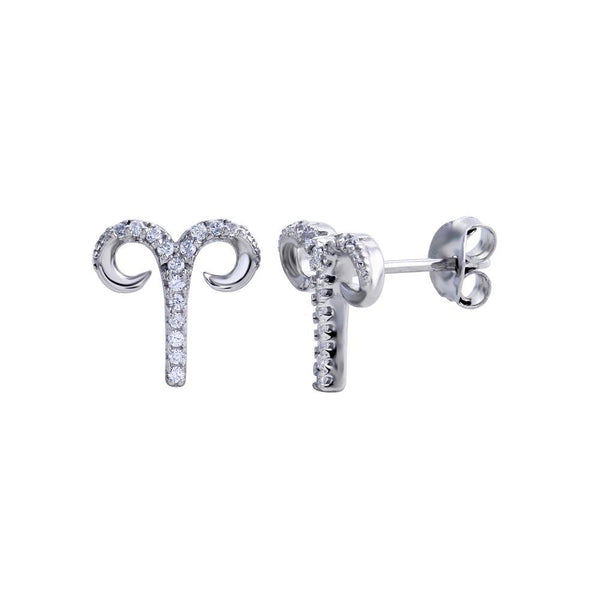 Silver 925 Platinum Plated Aries CZ Zodiac Sign Earrings - BGE00700 | Silver Palace Inc.