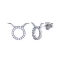 Silver 925 Platinum Plated Taurus CZ Zodiac Sign Earrings - BGE00701 | Silver Palace Inc.