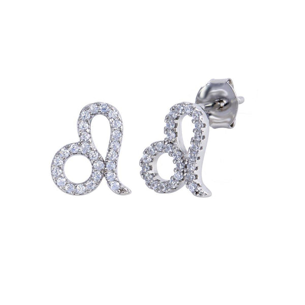 Rhodium Plated 925 Sterling Silver Leo CZ Zodiac Sign Earrings - BGE00703 | Silver Palace Inc.