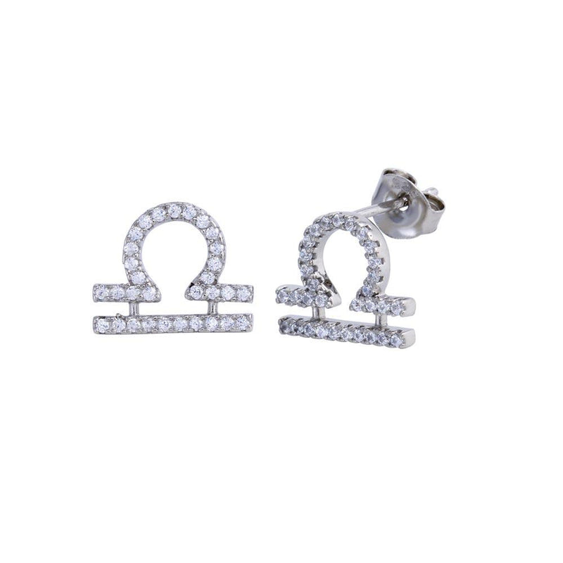 Rhodium Plated 925 Sterling Silver Libra CZ Zodiac Sign Earrings - BGE00704 | Silver Palace Inc.