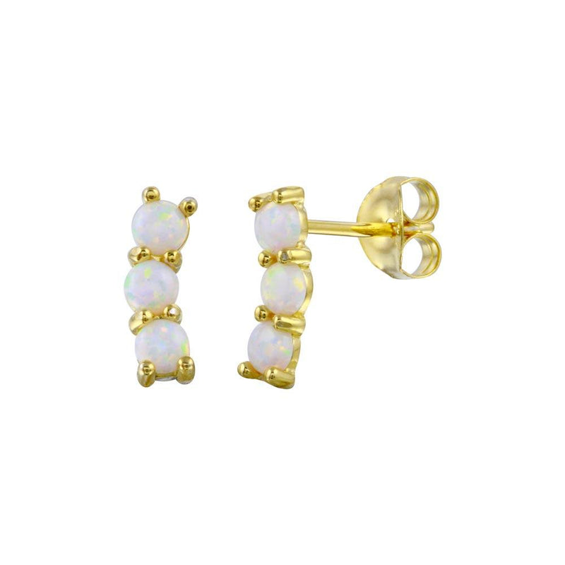 Silver 925 Gold Plated 3 Line Opal Earrings - BGE00709 | Silver Palace Inc.