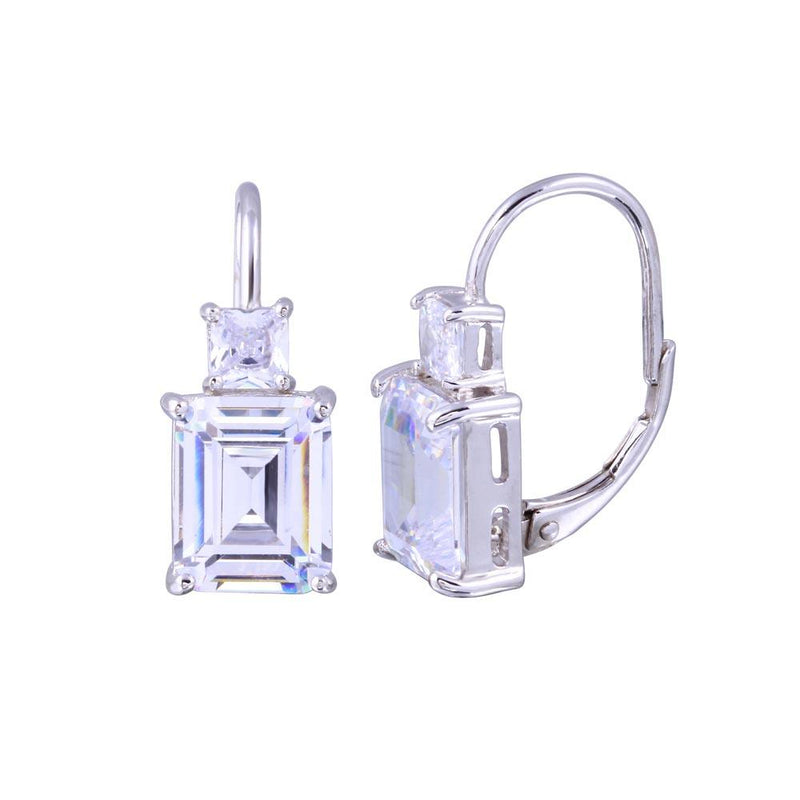 Rhodium Plated 925 Sterling Silver Baguette CZ Earrings - BGE00711 | Silver Palace Inc.
