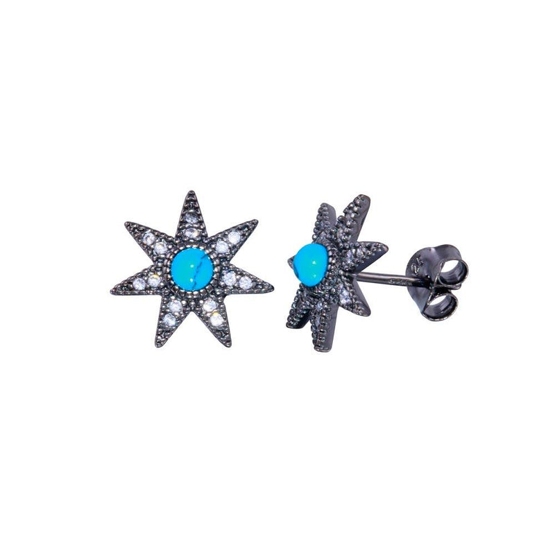 Silver 925 Black Rhodium Plated CZ Snow Flakes Earrings - BGE00716 | Silver Palace Inc.