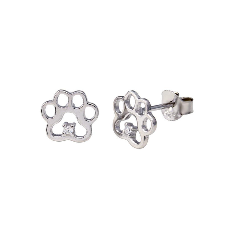 Rhodium Plated 925 Sterling Silver Paws Earrings - BGE00725 | Silver Palace Inc.