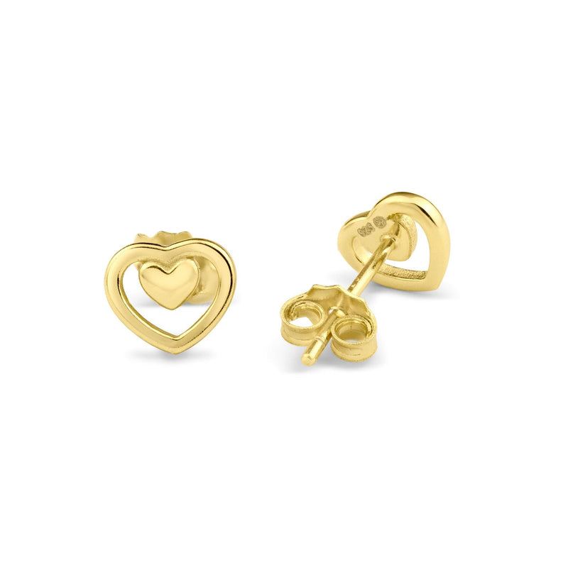 Silver 925 Gold Plated Two Hearts Clear CZ Earrings - BGE00732 | Silver Palace Inc.