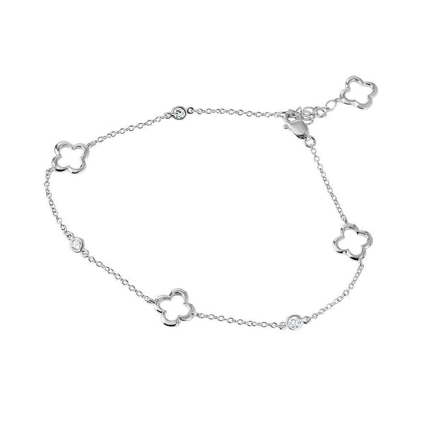 Silver 925 Rhodium Plated Open Flower Anklet - BGF00008 | Silver Palace Inc.