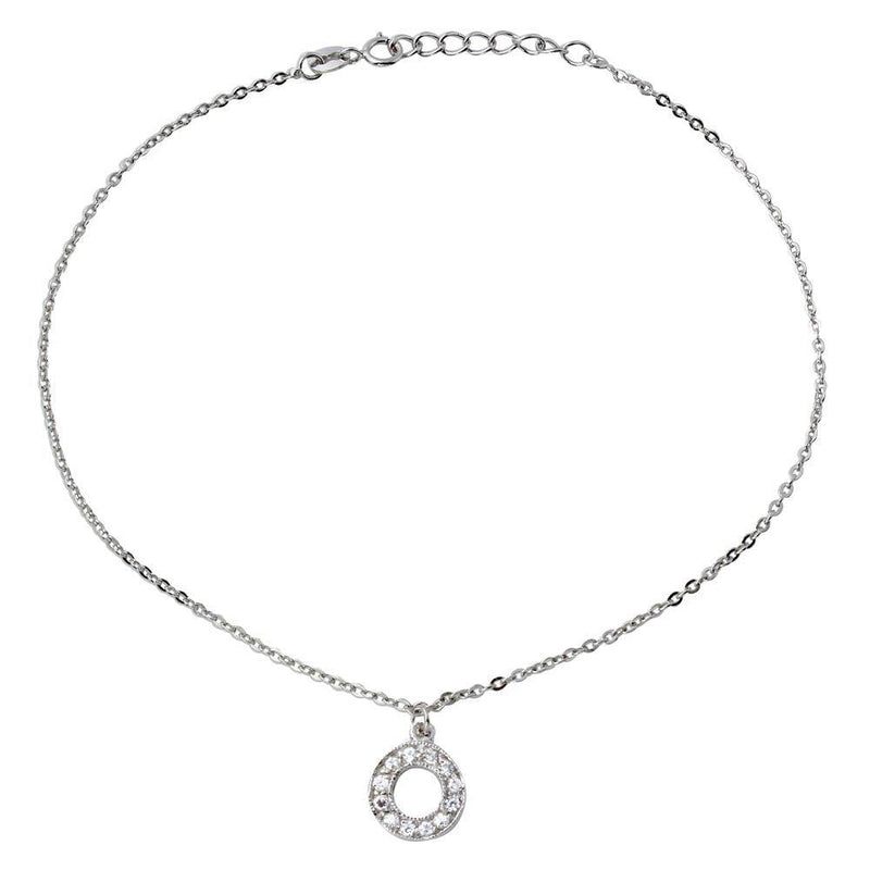 Silver 925 Rhodium Plated Dangling Open Circle with CZ Anklet - BGF00010 | Silver Palace Inc.