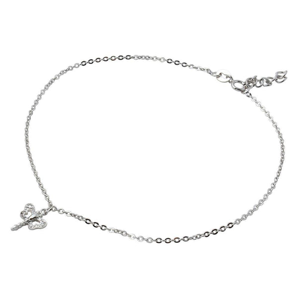 Silver 925 Rhodium Plated Dangling Dragonfly Anklet with CZ - BGF00011 | Silver Palace Inc.