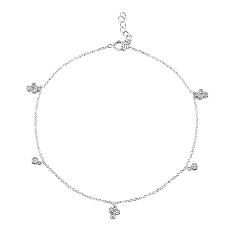 Silver 925 Rhodium Plated Three Leaf Clover Drop Anklet - BGF00018 | Silver Palace Inc.