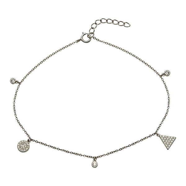 Silver 925 Rhodium Plated Circle and Triangle Charm  Anklet with CZ - BGF00022 | Silver Palace Inc.