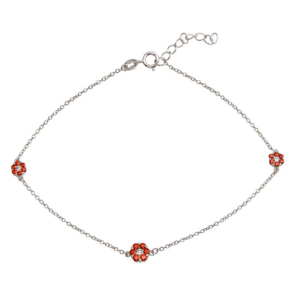Silver 925 Rhodium Plated Red CZ Flower Anklet - BGF00023 | Silver Palace Inc.