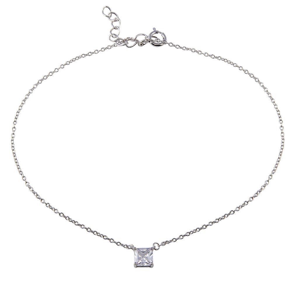 Silver 925 Rhodium Plated Square CZ Anklet - BGF00028 | Silver Palace Inc.