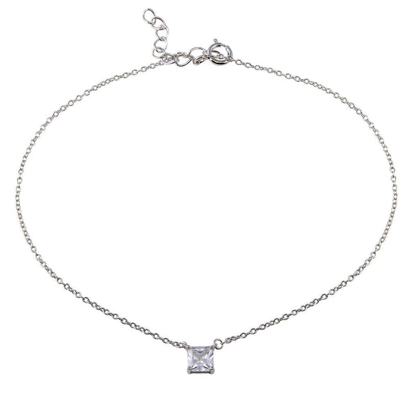 Silver 925 Rhodium Plated Square CZ Anklet - BGF00028 | Silver Palace Inc.