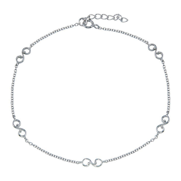 Rhodium Plated 925 Sterling Silver Wave Link Anklet - BGF00031 | Silver Palace Inc.