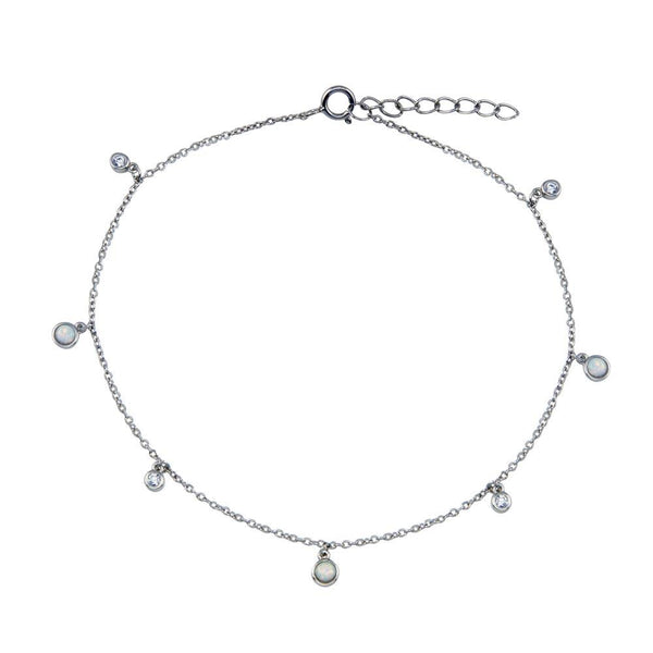 Rhodium Plated 925 Sterling Silver Dangling CZ MOP Link Anklet - BGF00034 | Silver Palace Inc.