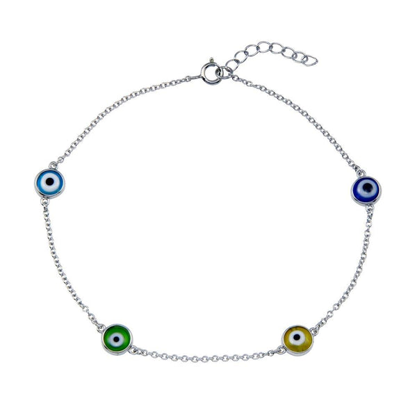 Rhodium Plated 925 Sterling Silver Evil Eye Charm Anklet - BGF00035 | Silver Palace Inc.