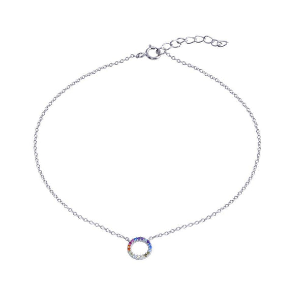 Rhodium Plated 925 Sterling Silver Round Charm Multicolor CZ  Anklet - BGF00037 | Silver Palace Inc.