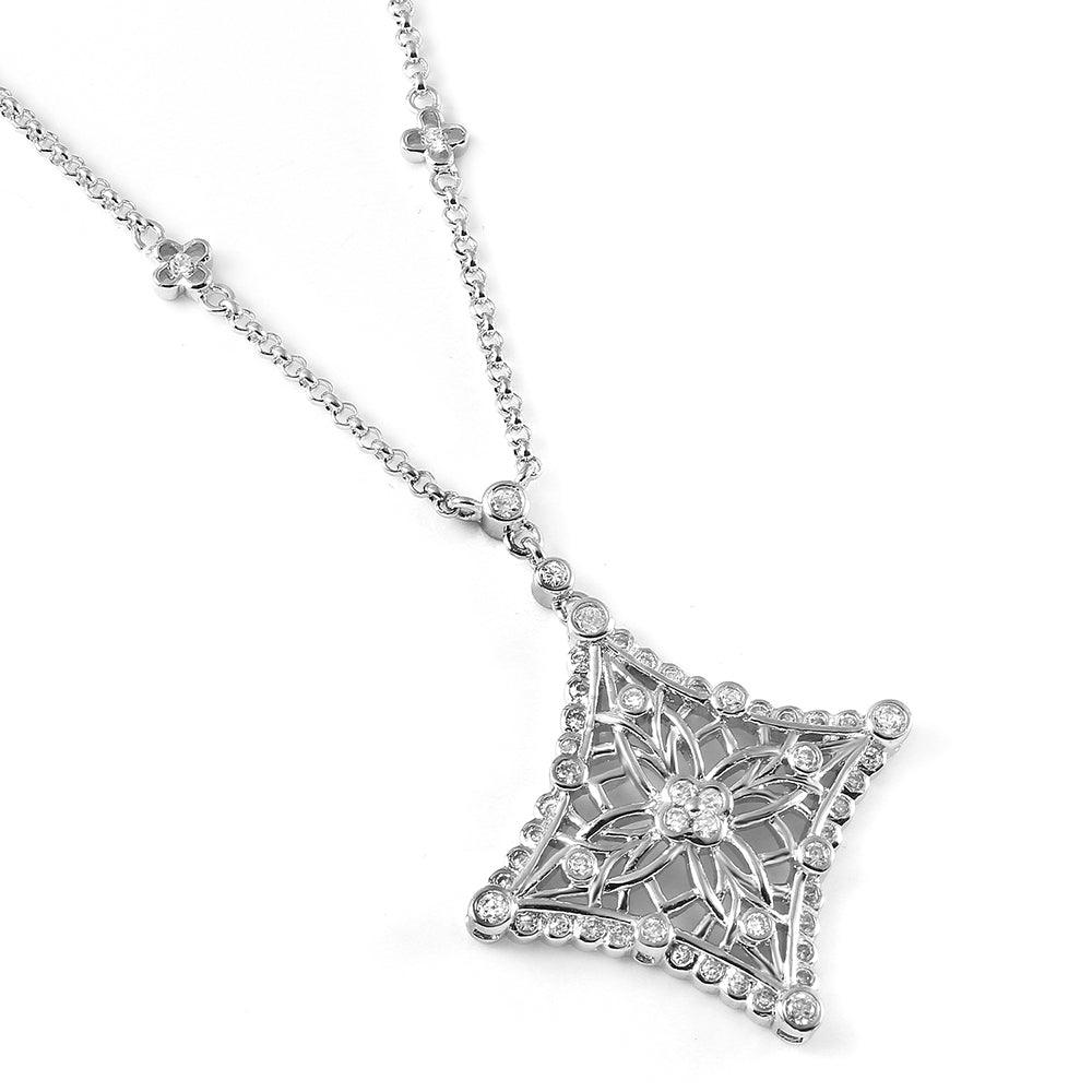 Silver 925 Rhodium Plated Snowflake Necklace - BGN00039 | Silver Palace Inc.