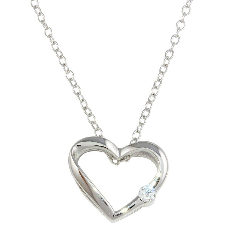 Silver 925 Rhodium Plated Open Heart Necklace with CZ - BGP00085 | Silver Palace Inc.