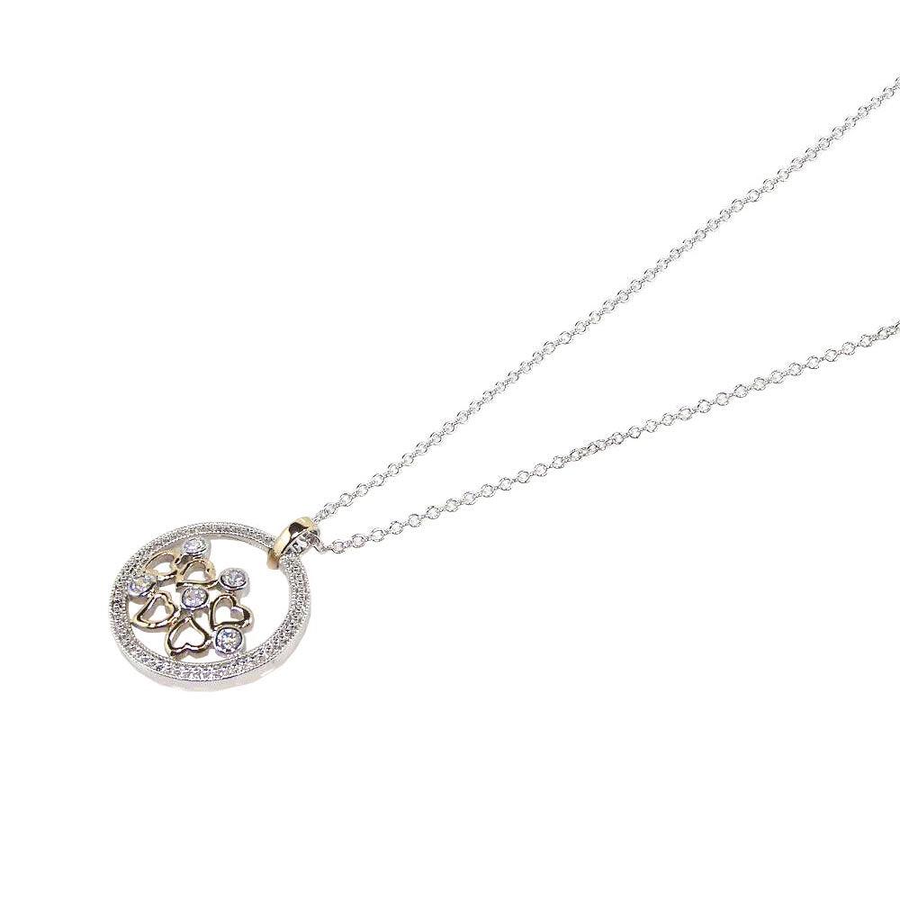 Silver 925 Clear CZ 2 Toned Multi Heart Pendant Necklace - BGP00092 | Silver Palace Inc.