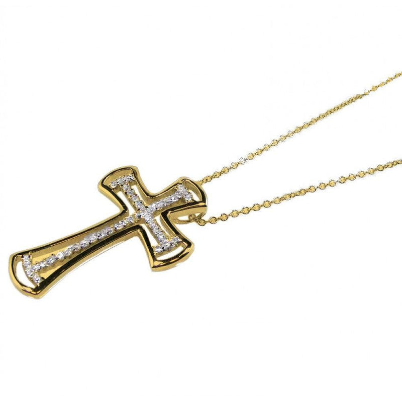 Closeout-Silver 925 Clear CZ Rhodium Plated Cross Pendant Necklace - BGP00095GP | Silver Palace Inc.