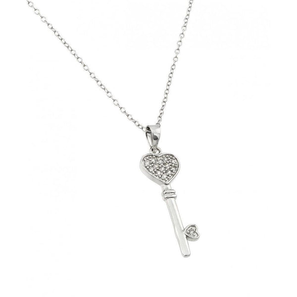 Silver 925 Rhodium Plated Heart Key CZ Necklace - BGP00362 | Silver Palace Inc.