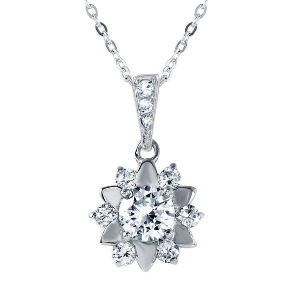 Silver 925 Flower Shaped Pendant with CZ Accents - BGP00475 | Silver Palace Inc.