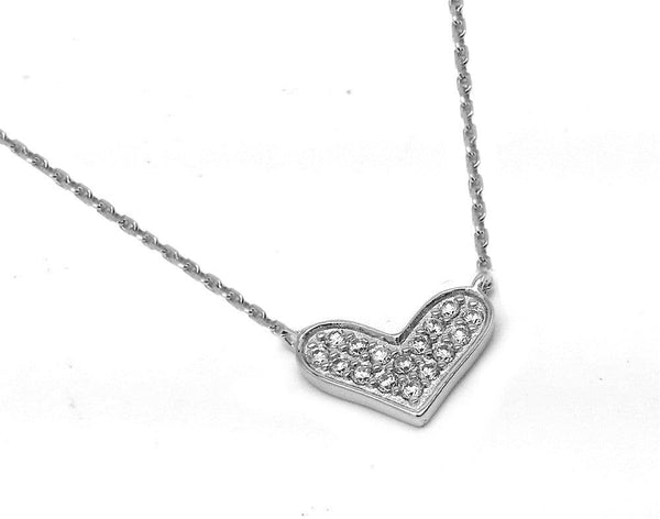 Silver 925 Rhodium Plated Clear CZ Wide Heart Pendant Necklace - BGP00943CLR | Silver Palace Inc.