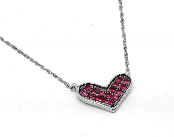 Silver 925 Rhodium and Black Rhodium Plated Red CZ Wide Heart Pendant Necklace - BGP00943RED | Silver Palace Inc.