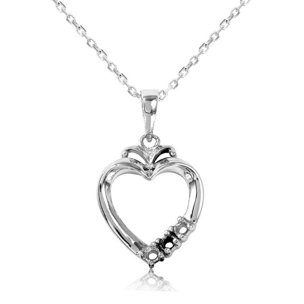 Silver 925 Rhodium Plated Personalized 3 Mounting Open Heart Necklace - BGP00544 | Silver Palace Inc.