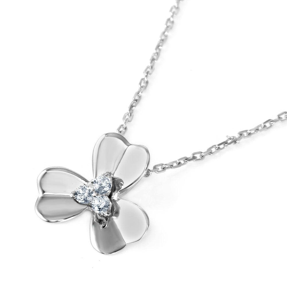 Silver 925 3 Petal Flower with CZ Center Pendant Necklace - BGP00577 | Silver Palace Inc.