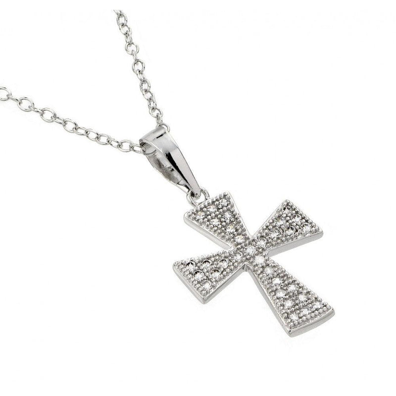 Silver 925 Rhodium Plated Cross CZ Inlay Necklace - BGP00580 | Silver Palace Inc.