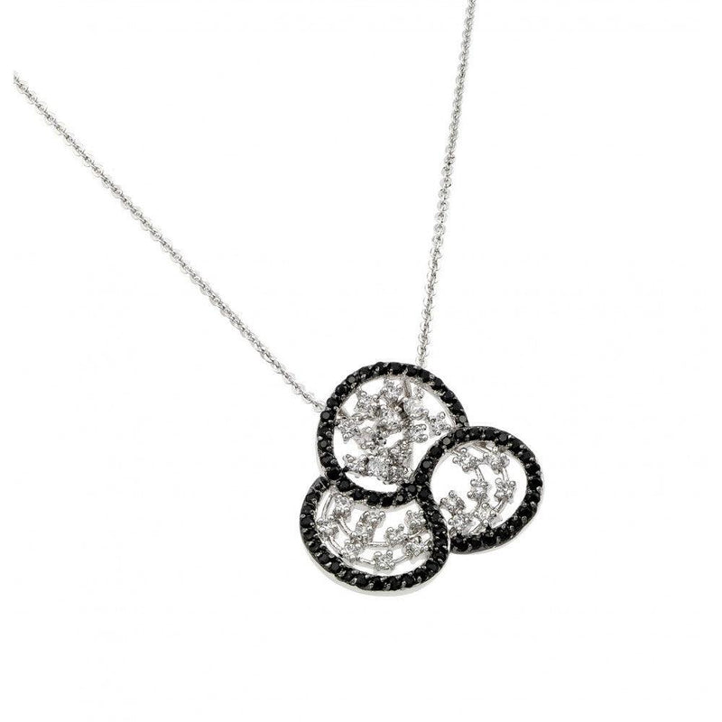 Silver 925 Rhodium Plated Black Outline Flower Clear Filigree CZ Necklace - BGP00620 | Silver Palace Inc.