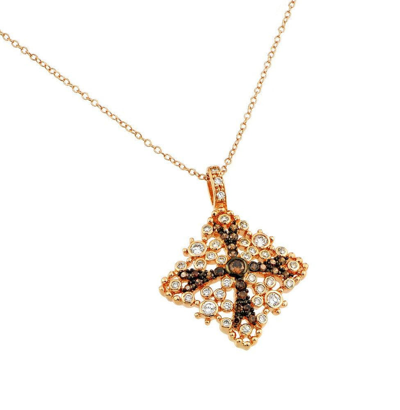 Silver 925 Rose Gold Plated Square Black and Clear CZ Necklace - BGP00642 | Silver Palace Inc.