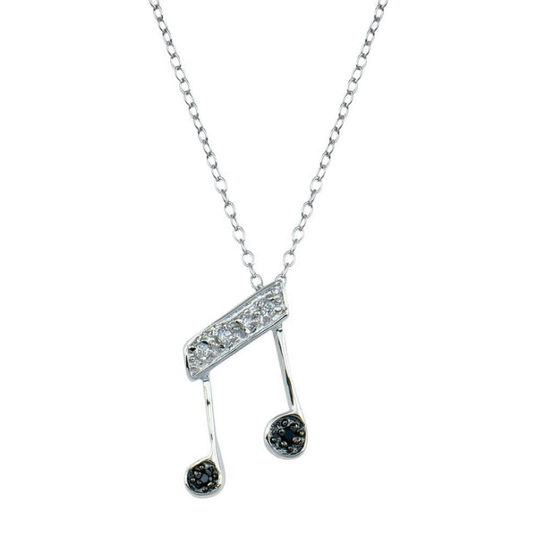 Rhodium Plated 925 Sterling Silver Music Note CZ Necklace - BGP00677 | Silver Palace Inc.