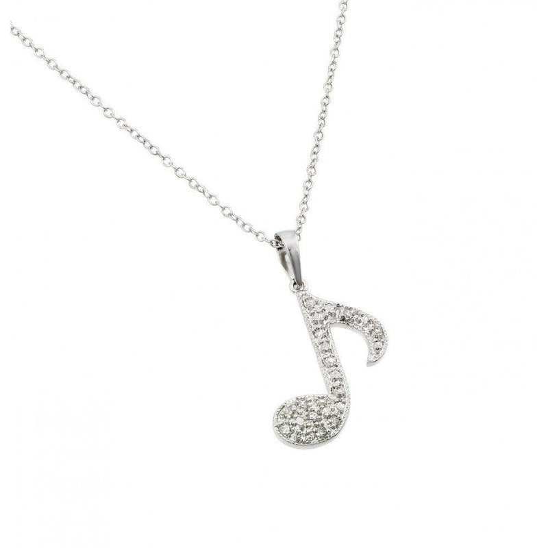 Silver 925 Rhodium Plated Music Note CZ Necklace - BGP00683 | Silver Palace Inc.