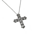 Silver 925 Black Rhodium Plated CZ Cross Necklace - BGP00687-BLK | Silver Palace Inc.