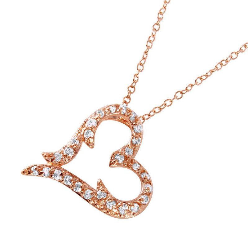 Silver 925 Rose Gold Plated CZ Heart Pendant Necklace - BGP00698 | Silver Palace Inc.