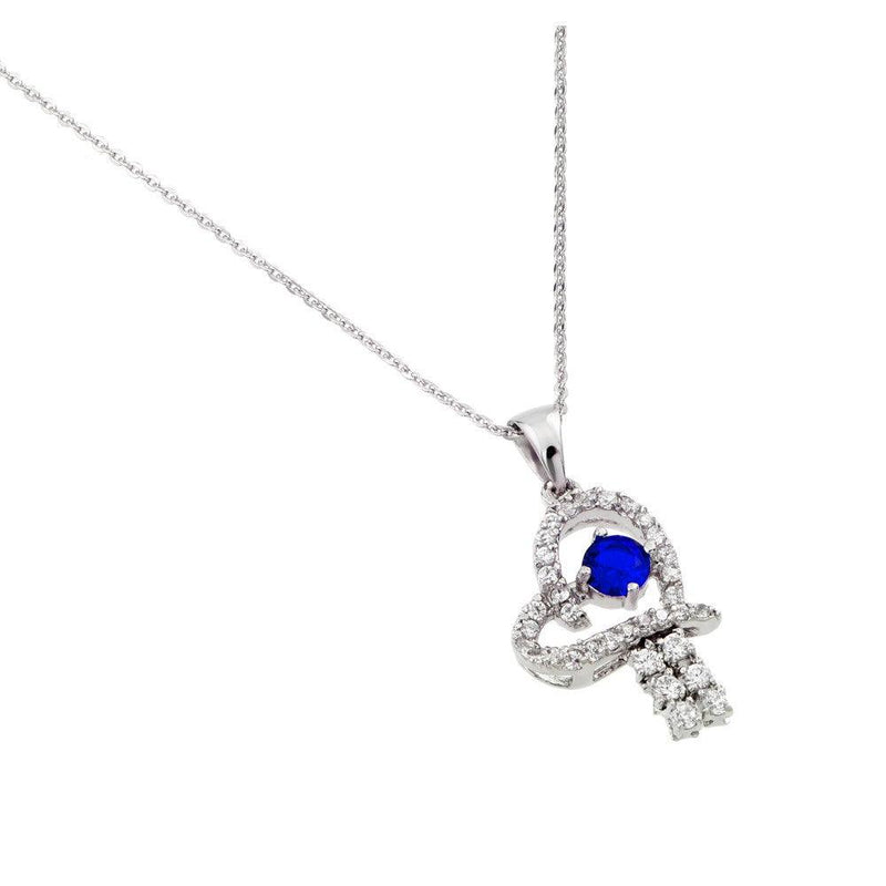 Silver 925 Rhodium Plated Blue CZ Heart Pendant - BGP00718 | Silver Palace Inc.