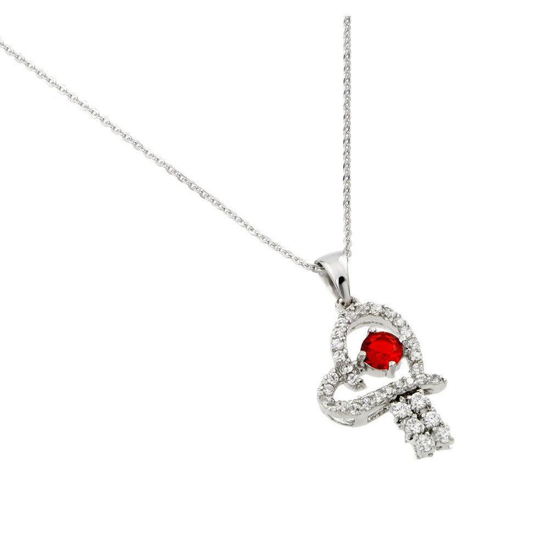 Silver 925 Rhodium Plated Red CZ Heart Pendant - BGP00717 | Silver Palace Inc.