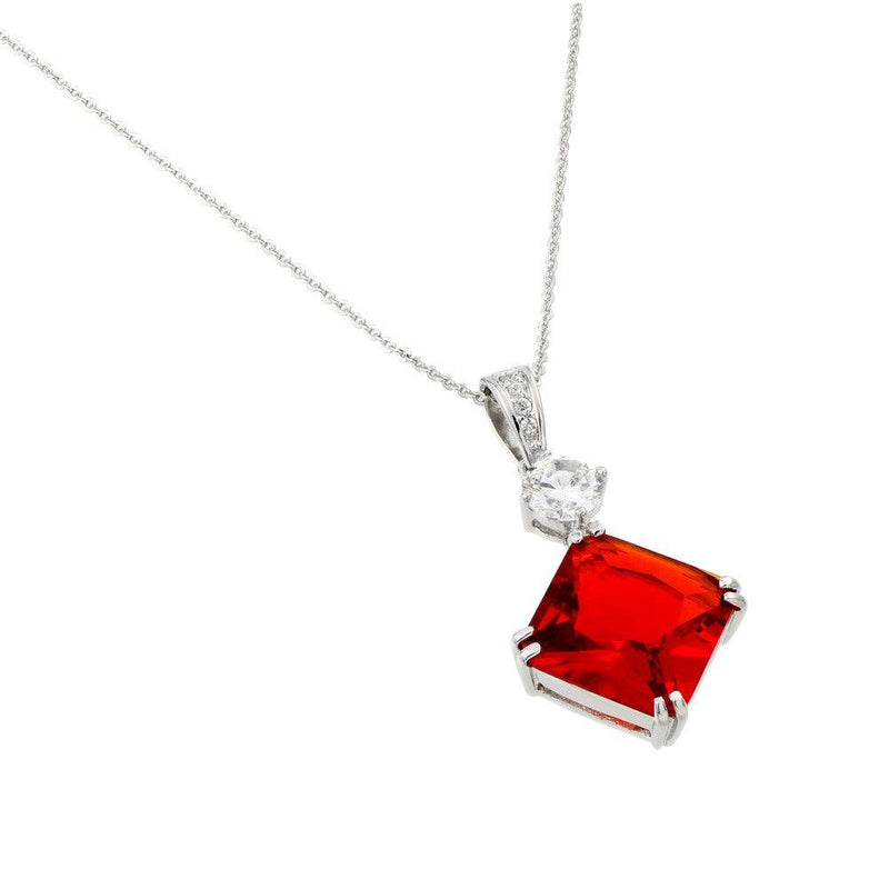 Silver 925 Rhodium Plated Red CZ Square Pendant - BGP00725 | Silver Palace Inc.