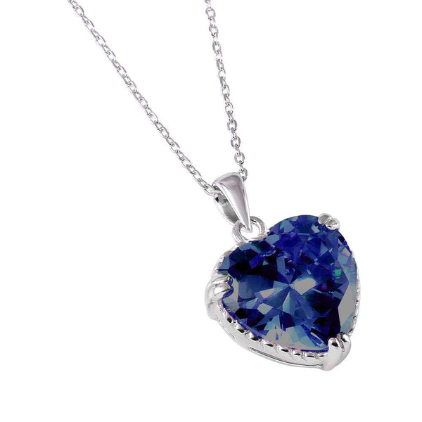 Silver 925 Rhodium Plated Blue Heart CZ Rope Necklace - BGP00729 | Silver Palace Inc.