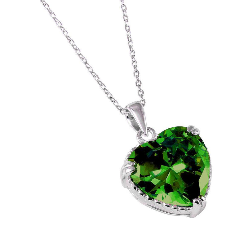 Silver 925 Rhodium Plated Green Heart CZ Rope Necklace - BGP00730 | Silver Palace Inc.