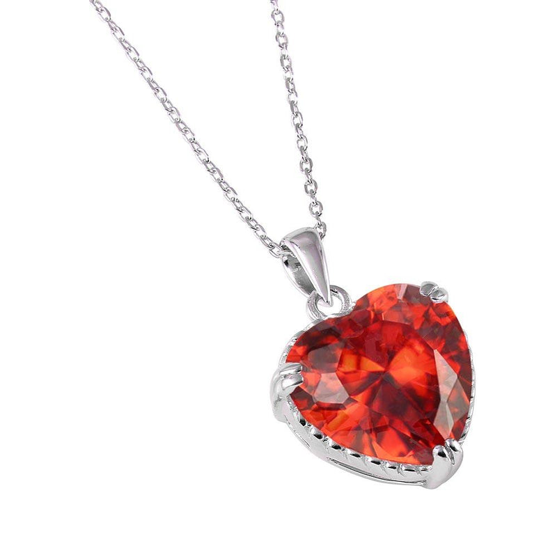Silver 925 Rhodium Plated Red Heart CZ Rope Necklace - BGP00732 | Silver Palace Inc.