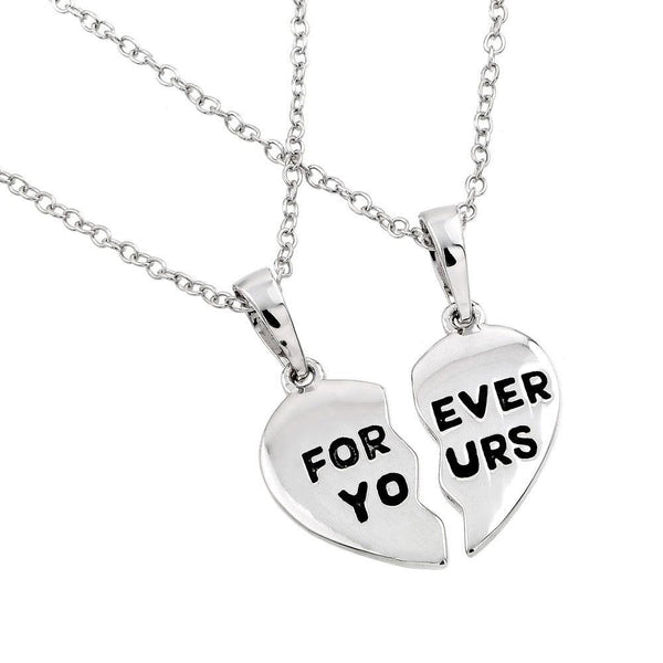 Silver 925 Rhodium Plated Forever Yours Broken Heart Necklace - BGP00767 | Silver Palace Inc.