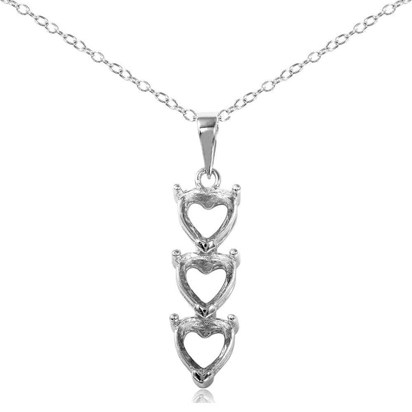 Silver 925 Rhodium Plated Personalized 3 Heart Drop Mounting Necklace - BGP00780 | Silver Palace Inc.