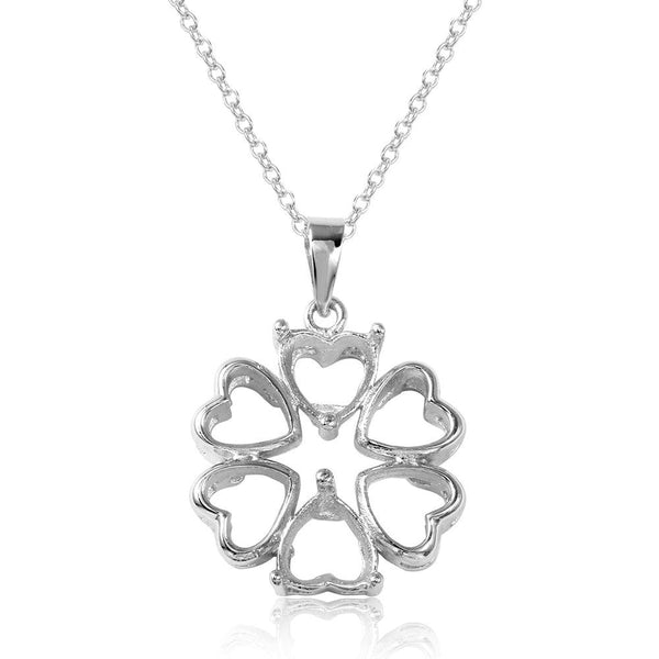 Silver 925 Rhodium Plated Flower Heart Petals with 2 Stone Mountings - BGP00787 | Silver Palace Inc.