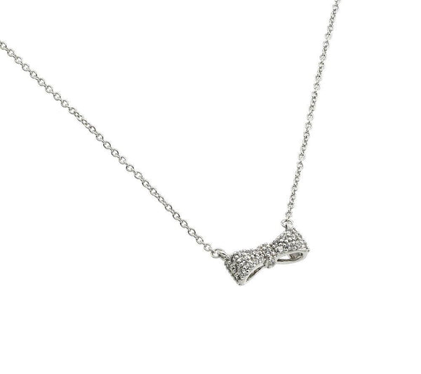 Silver 925 Rhodium Plated Bow CZ Necklace - BGP00807 | Silver Palace Inc.