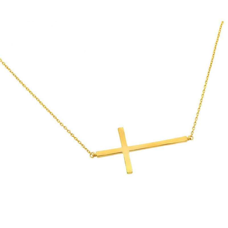 Silver 925 Gold Plated Plain Sideways Solid Cross Pendant Necklace - BGP00820GP | Silver Palace Inc.