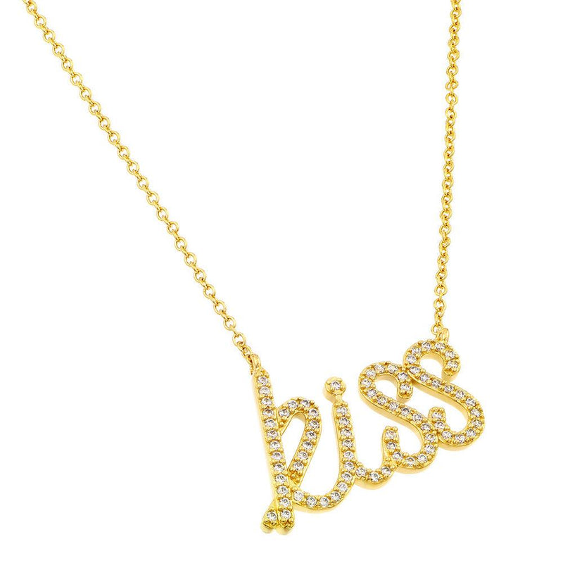 Silver 925 Rose Gold Plated KISS Pendant Necklace - BGP00829GP | Silver Palace Inc.